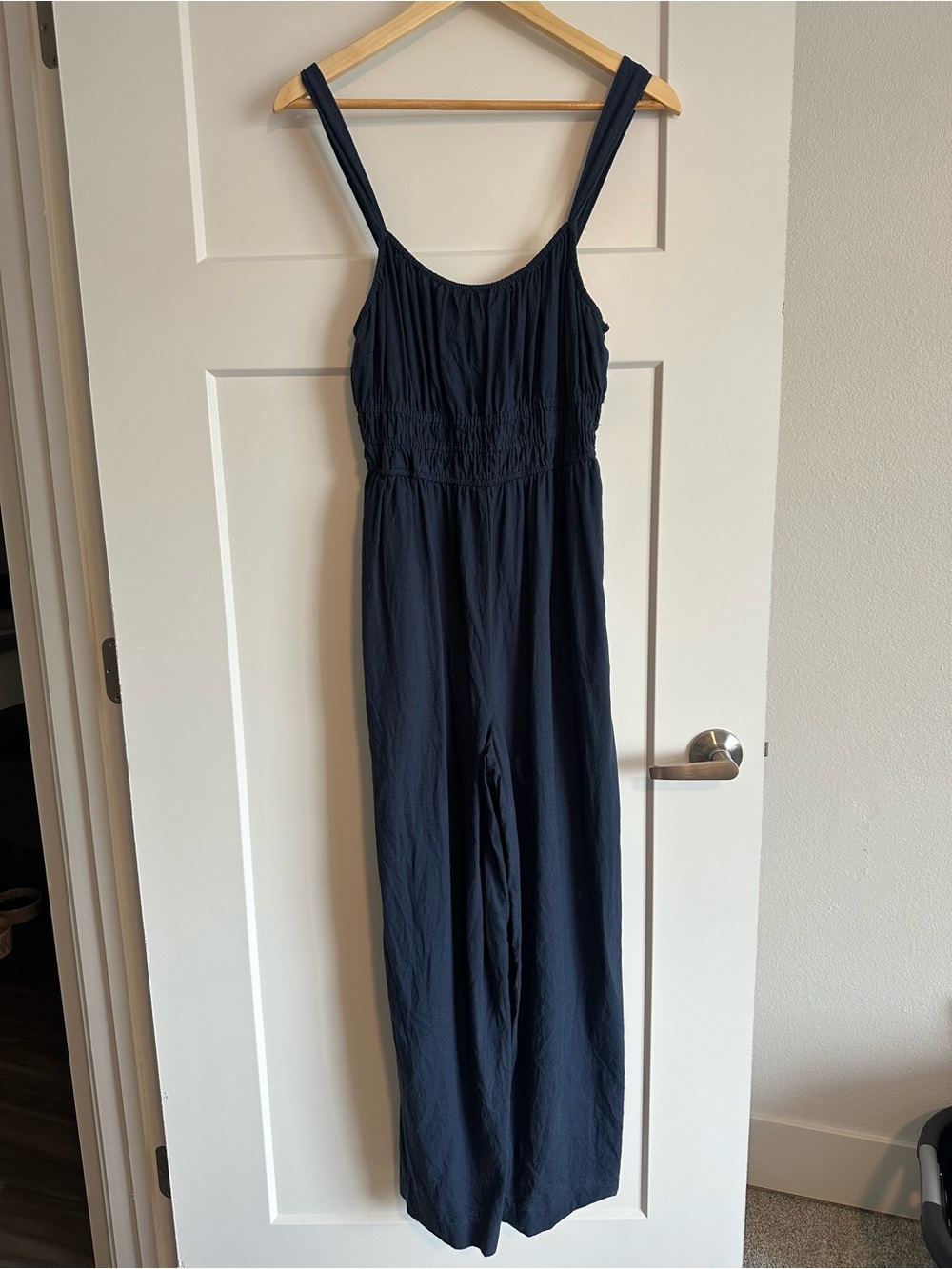 Madewell Linen Blend Navy Wide-Leg Jumpsuit